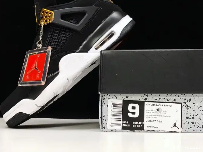 HYPE 308497-032 Black Royalty Jordan Metallic Air 4 Gold-White 0604
